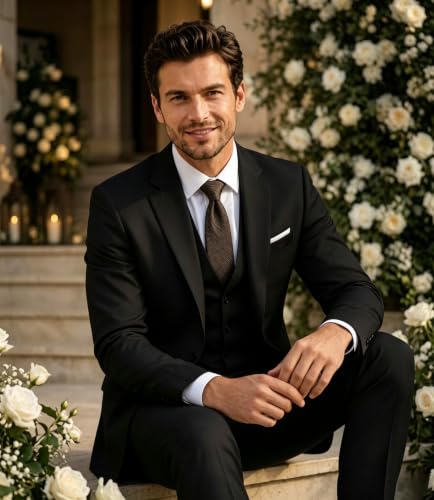 Image of Wangyue Mens Suit 3 Piece Slim Fit Suits for Men Formal Business Wedding Groom Prom Tuxedo Dinner Party