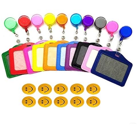 Aoyoho 10Pcs PU Leather Name Tag Badge Holder Business Id Credit Card Badge Holders with Retractable ID Badge Reel Cover