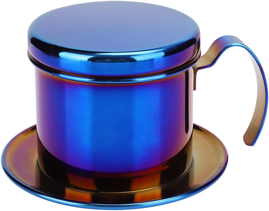 Coffee Drip Brewer, with Handle and Edge Polished Coffee Filter, Practical Pot High Density Stainless Steel Home and Travel Kitchen Outdoor for Office(Titanium Blue)
