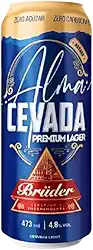 Cerveja Puro Malte Premium Alma Cevada Bruder 473ml, Caixa com 12 Unidades, 0% Açúcar, 0% Carboidrato, Baixa Caloria, Lager Refrescante, Sabor Equilibrado, Ideal para Dieta Low Carb