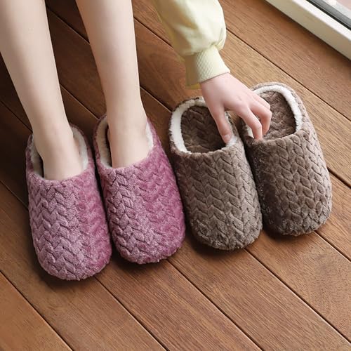 ZSpzx Women's Fuzzy Cotton Slippers Fluffy Fur Lining Flats Slip On House Winter Slipper for Indoor Outdoor Comfortable Warm Fall Winter Slides Non-Slip Cozy Plush Shoes4