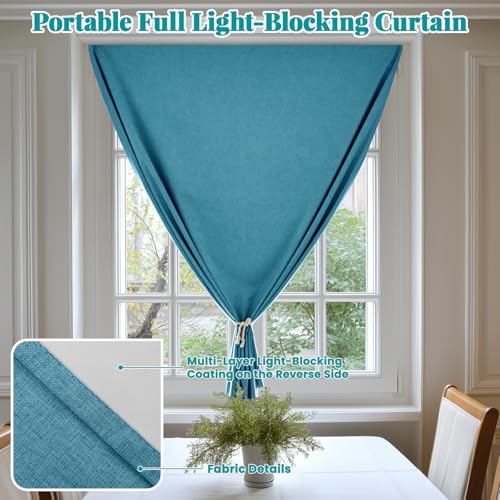 Image of 100% Self Adhesive Blackout Curtains- Stick on Curtains Shades Window Blinds Curtain No Rod Needed Easy to Hang Curtain, Use for Bedroom, Roman Shades, W52 x L72 inch, 1 Panel, Stone Blue