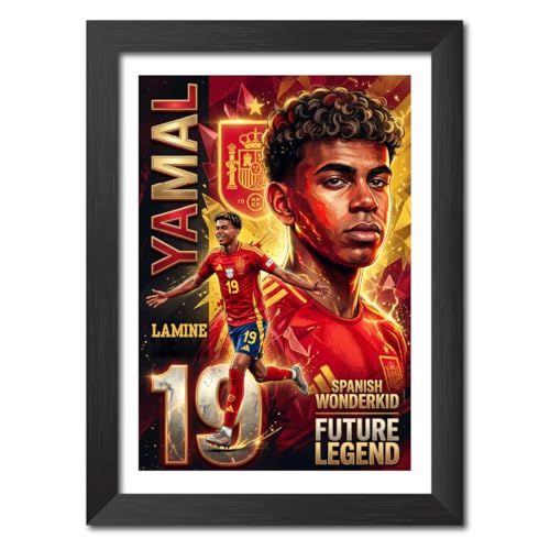 Image of TenorArts Lamine Yamal Spain Poster Frame Worldcup Themed Laminated Photo Framed Painting with Matt Finish Black Texture (12 inches x 9inches)