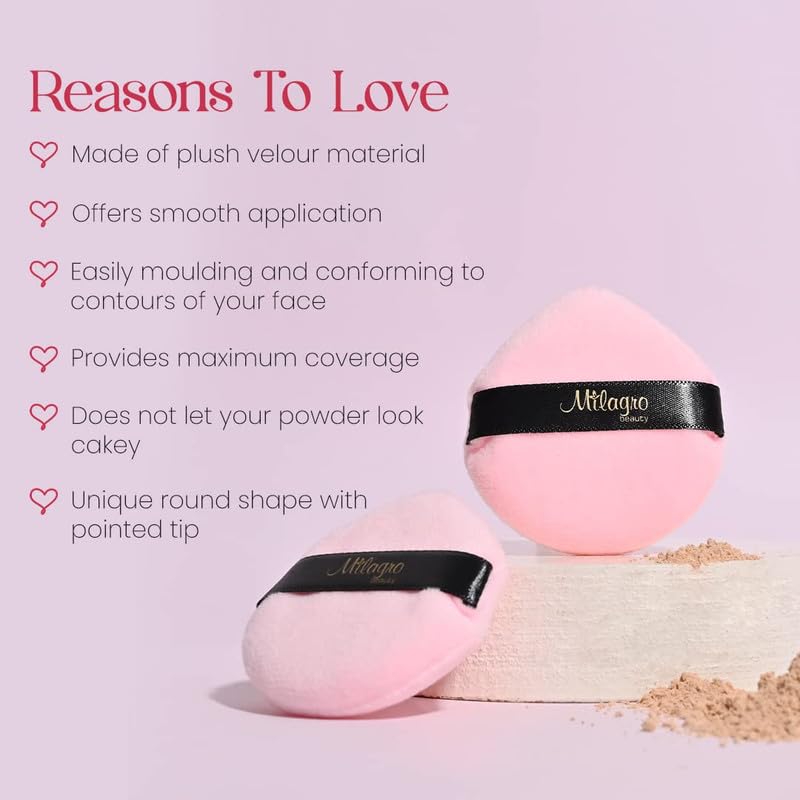 Milagro Beauty Powder Puff Soft Cotton, Makeup Applicator for Loose Powder & Foundation, Washable & Reusable, Perfect for Smooth Flawless Blending Under Eyes (Pink) 3