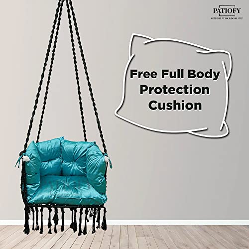 Image of Patiofy Premium C Shape Swing for Balcony /Swing for Adults for Home for Indoor and Outdoor /Jhula for Adults with Full Body Cover Blue Cushion (Black)
