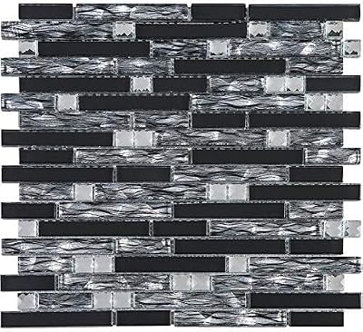 Luxury Diamond Glass Mosaic Tile Series for Bathroom Walls, Kitchen Backsplashes (5 Sheets, Black with Gray)