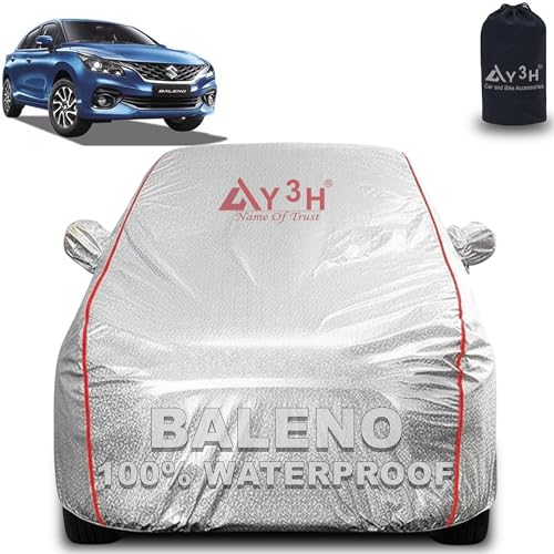 Image of 100% Waterproof Car Cover Compatible with Maruti Suzuki Baleno 2022 | All Weather, Dust Proof, UV Protective with Mirror Pocket (Silver Magic)