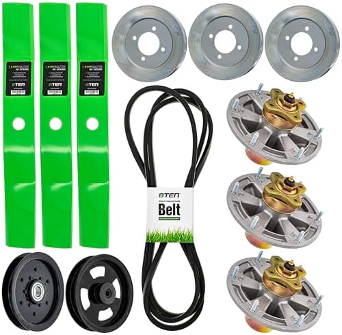 Deck Rebuild Kit Spindles Blades Deck Drive Belt Primary Belt Flat Idler Fits JD