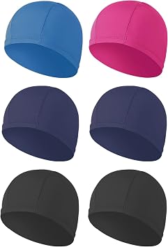 6 pcs Elastic Swim Caps for Both Women & Men & Kids Fabric Durable Non-Waterproof Cloth Swimming Pool Cap Elastic Bathing Cap