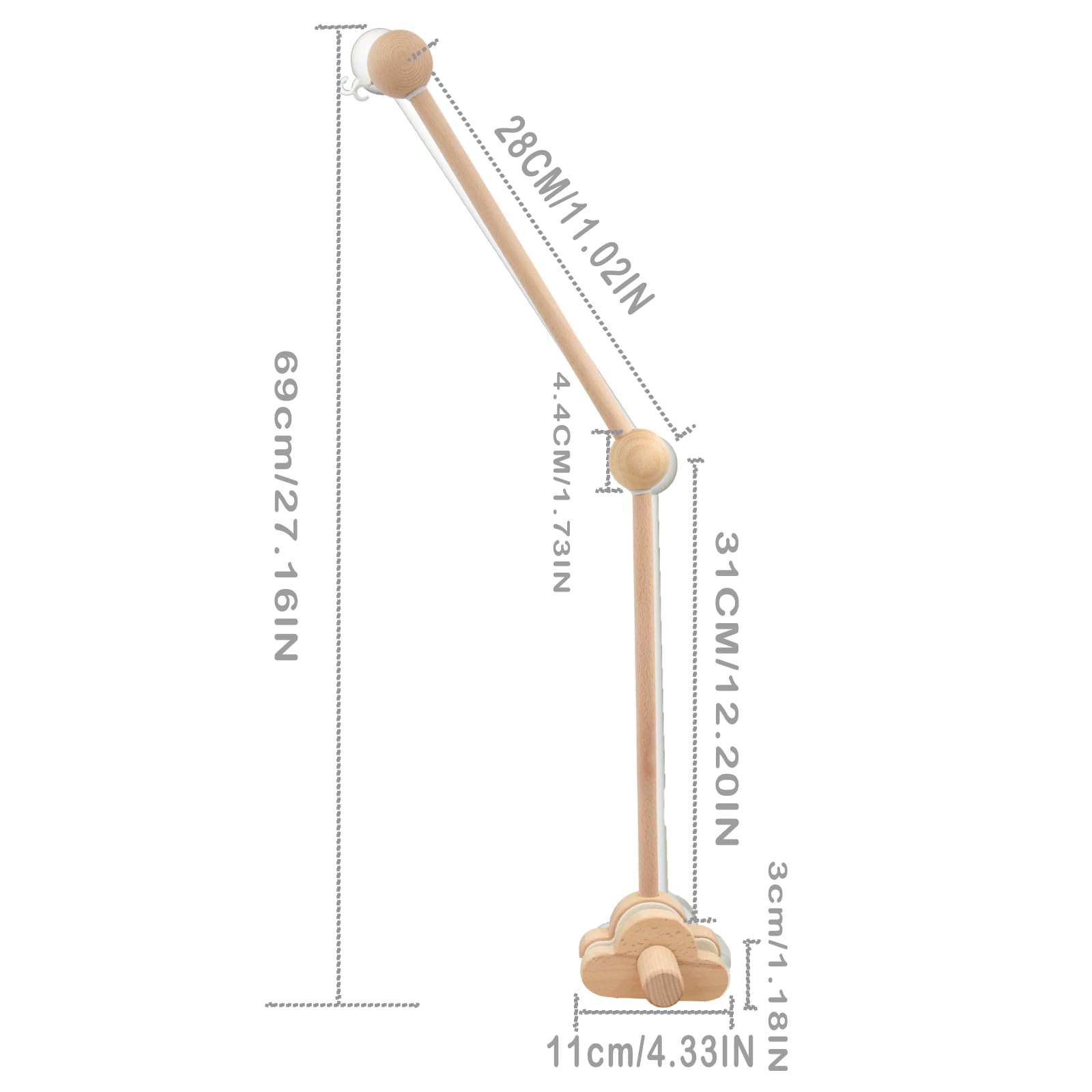 Soporte móvil, Aolkee soporte móvil de madera, bebé en movimiento, brazo móvil de cuna desmontable y ajustable para colgar juguetes de cuna en Movimiento/parabrisas, accesorios de cuna, marrón