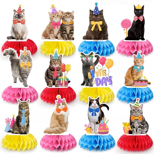 Huxolynifty Decorazioni a Nido d'Ape per Gatti, 12 PCS Decorazione di Compleanno di Gatti a Nido d'Ape per Decorazione per Feste di Compleanno Gatto