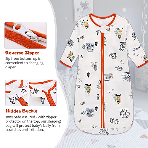 Miracle Baby Sleep Bag Long Sleeve Sleeping Bag Super Soft Temp Regulating Sleeping Sack 100% Cotton Premium Quilted Baby Wearable Blanket 6-18 Months (Orange Castle) #TOP2