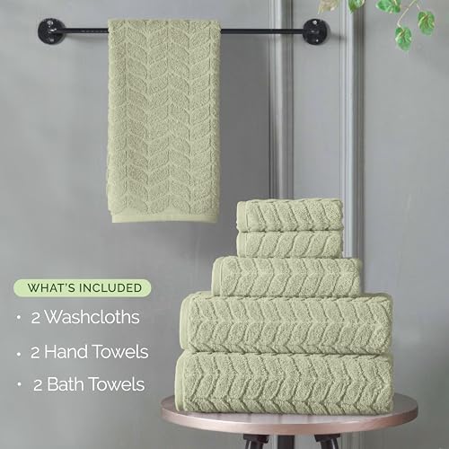 Image of Elegant Comfort Luxury 6-Piece 100% Turkish Cotton Jacquard Braided Textured Premium Hotel Quality Towel Set- Soft and Absorbent, Includes 2 Bath Towels, 2 Hand Towels and 2 Washcloths, Jade Green