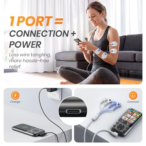 AVCOO 3-in-1 TENS Unit Muscle Stimulator with 24 Modes, 30 Intensities EMS Massage Machine for Shoulder, Back Pain Relief Therapy, Dual-Channel Electronic Pulse Massager with Type-C Port, 10 Pads