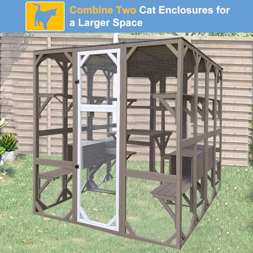 Ketive Outdoor Catio Cat Enclosure, Large Cat House with Multi-Level Platforms, Waterproof Roof, and Pull-Out Tray (71.45\" L x 36.61\" W x 70.86\" H)