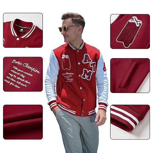 ANOTWENER Men's Varsity Jacket Vintage Baseball Button Jackets Long Sleeve with Letters Casual Coats for Men4