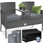 Polyrattan Gartenbank 2-Sitzer mit Tisch Anthrazit
