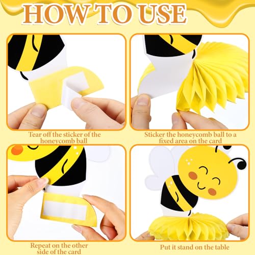 Image of 12 Pcs Honey Bee Party Decoration Baby Shower Gender Reveal Centerpiece Honeycomb Beehive Centerpieces Wedding Table Decoration for Bee Day Themed Birthday Party Supplies