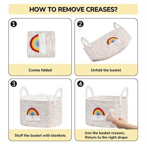 Goodpick Woven Rope Basket, Gift Basket For Kids, Medium Shelf Storage Basket, Colorful Rainbow Basket, Empty Gift Basket With Handle, Decorative Square Basket, 13.5 X 11 X 9 Inches #TOP7