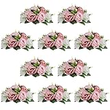 Nuptio Centros de Mesa de Flores Artificiales - 10 Piezas Rosas Polvorientas y Flores Falsas Blancas Bolas Rosas 24cm Diámetro - Arreglo Rosas Falsas Seda para Decoraciones Centros de Mesa de Bodas