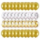  40 Stück Luftballons 12 Zoll, 20 Stück Gold Metallic Runde Luftballons & 10 Stück Gold Konfetti Latex Luftballons & Silber Konfetti Luftballons für Geburtstagsfeier Hochzeiten Jubiläen und Feiern