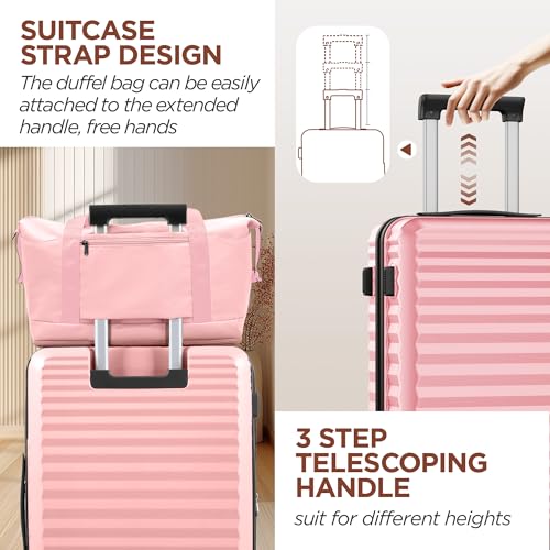 Image of SHOWKOO Suitcase Hardside Expandable Luggage Set, Suitcase with Double Spinner Wheels TSA Lock 3 Piece Set Pink (DB /TB /28in)