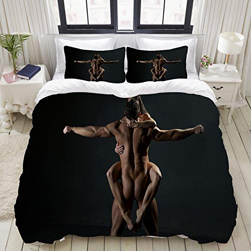 ALLMILL Parure de lit Adulte,Housse de Couette,Noir Sexy Homme Femme Nue,1 Housse de Couette 220 x 240cm + 2 Taies d'Oreillers 50 * 75 CM
