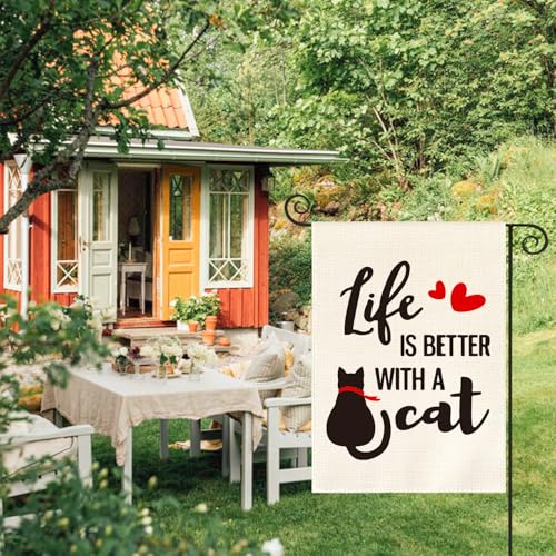 Drapeau de jardin double face avec motif chat cœur pour décoration extérieure - 3