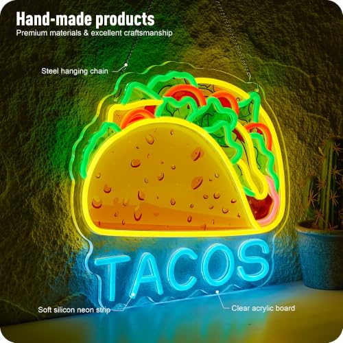 Image of Tacos Neon Sign for Wall Decor Taco Open LED Lights for Mexican Restaurant