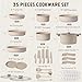 CAROTE 35pcs Pots and Pans Set Non Stick, Cookware Set, Removable Handle Pots and Pans Nonstick, RV Oven Safe Cookware, Induction Kitchen Cookware Set, Knife Set, Taupe
