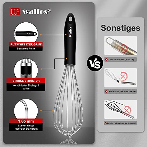 Frusta da Cucina, Walfos Frusta a Mano in Acciaio Inossidabile,frusta, scopa da cucina, Perfetto per frullare, sbattere, montare, montare e mescolare, 3 Pezzi-21cm, 23cm, 28cm - immagine 3