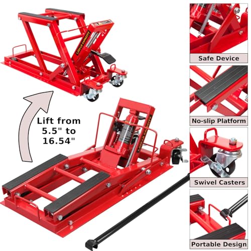 Image of BIG RED 1500 lb Hydraulic Motorcycle Lift Jack: Powersports Lift Jack Stand Table for ATV, Dirt Bike, UTV and Snowmobile