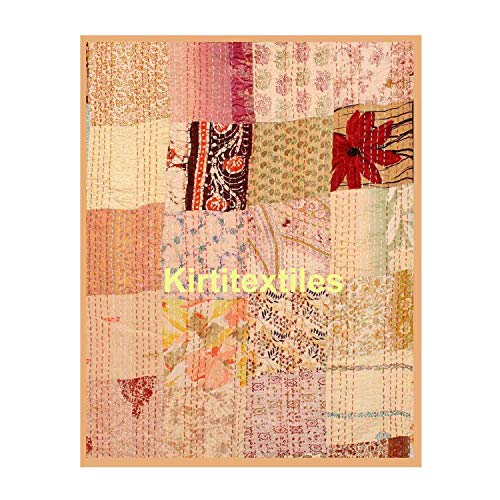 Image of Silk Hand Made Design Kantha Quilt Blanket, Bed Cover, Bedspread (Size 90 inch X 108 inch) - Multicolour
