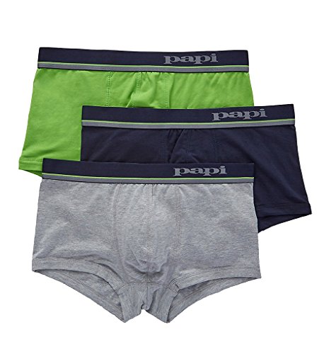papi Men's 3 Pack Cotton Stretch Asst. Colors Brazilian Trunk, Jasmine/Heather Grey/Navy, XL
