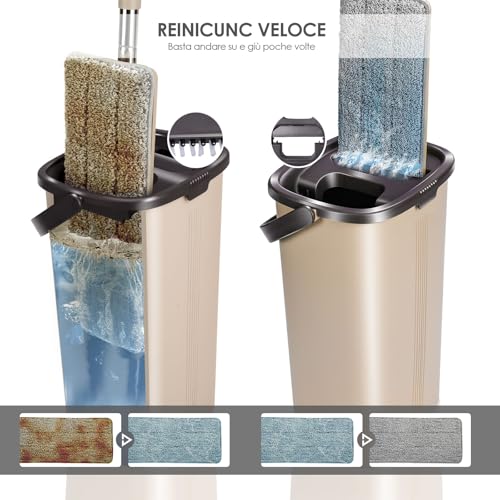 Myiosus Wischmopp Set mit Eimer, Bodenwischer, Wischmopp mit Einstellbar Edelstahlgriff und 6...