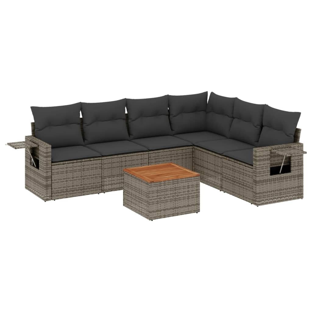 Juego de sofá cama, sofá para exterior, moderno, sofá para jardín, sofá, salón, exterior, decoración, juego de sofás de jardín de 7 piezas con cojines grises de ratán sintético rc