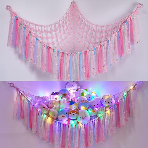 Image of FIOBEE Stuffed Animals Net LED Light Toy Hammock for Kids Bedroom Storage