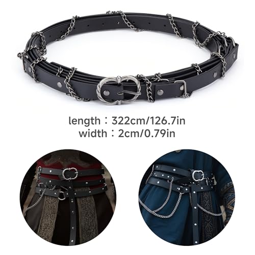 FALETO Medieval DIY Fax Leather Metal Chain Belts for Women Vintage Waist Belt Cosplay Renaissance Fairs Daily Wear3