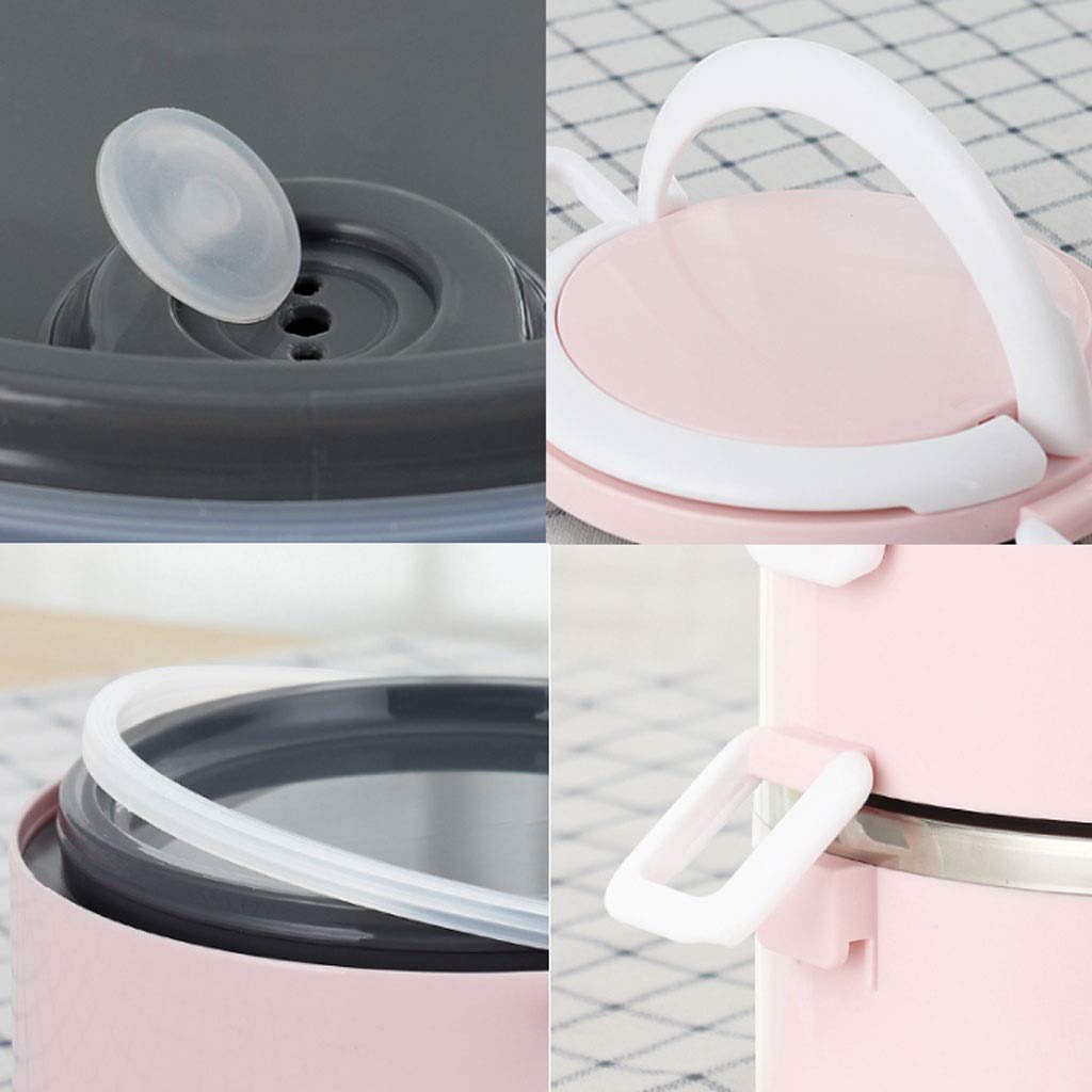 Termo de acero inoxidable de gran capacidad, contenedor de alimentos aislado con protección contra fugas, multinivel, portátil, bolsa aislada (color: rosa, tamaño: 1800 ml + 700 ml x 2), tamaño: 1800