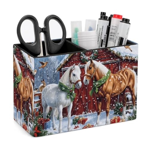 Quteprint Pot à stylos, crayons pour bureau – Organiseur de bureau – En cuir synthétique – Pour Noël, cheval, oiseaux, articles de bureau, fournitures de bureau, pinceaux de maquillage