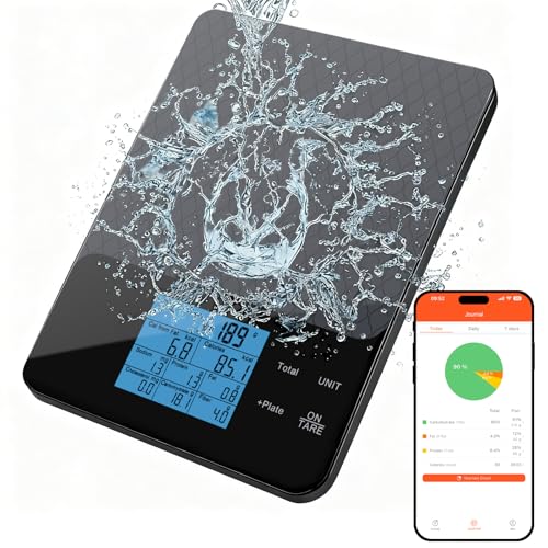 MAXUS Nutritional Scale with App Control, Smart Food Scale and Kitchen Scale, 2000g/1g Capacity, 5 Units, Nutrient Tracking, Custom Food Data