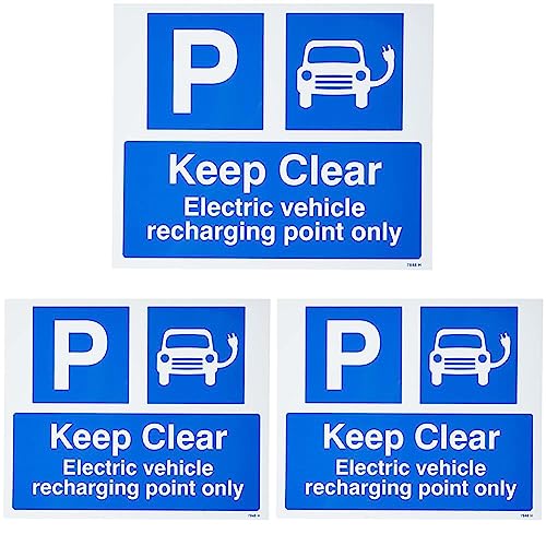Caledonia Signs 17848H Keep Clear Electric Vehicle Recharging Point Only Sign, Rigid Plastic, 300 mm x 250 mm, blue (Pack of 3)