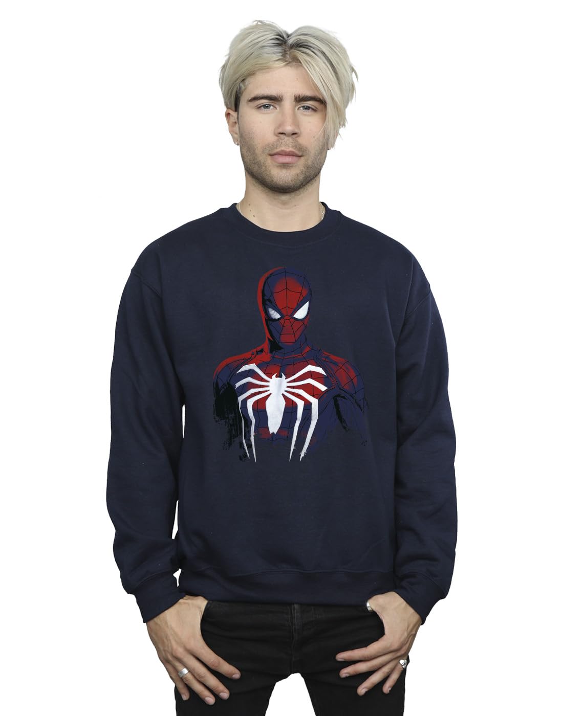 Absolute Cult Men's Navy Blue Marvel Spider-Man Shadow Sweatshirt XXXX-Large