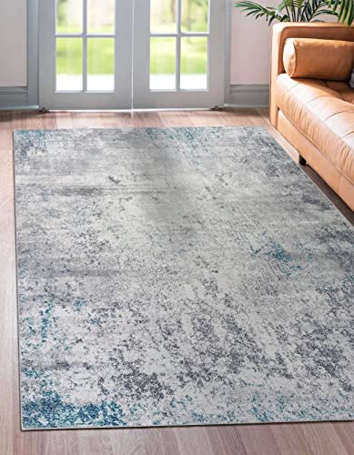 Green Decore Vernal Bedric - Alfombra Antideslizante Lavable a máquina, Antideslizante, para Sala de Estar, Dormitorio, Comedor, Pasillo, Entrada y Cocina, Color Gris y Azul, 152 cm x 213 cm Cover