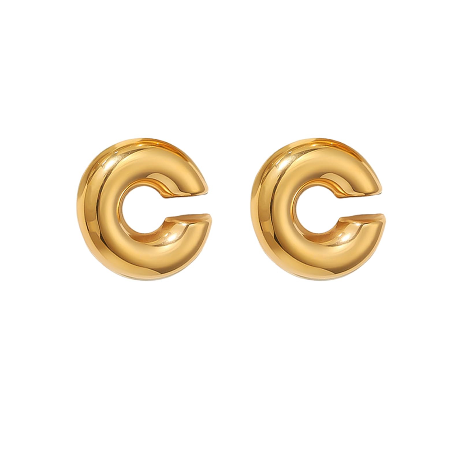Gold Ear Cuffs for Women - Non-Piercing Chunky Earring Cuff, 18k Oversize Round Clip-on Earrings