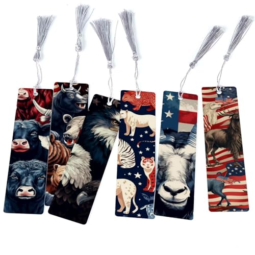 Marque-pages animaux drapeau américain x6 pour livres