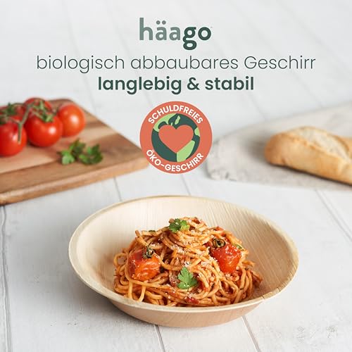 HAAGO 12 große Palmblattschalen (700ml, rund) Kompostierbar & Einweg - Umweltfreundliches Picknick- & Outdoor-Geschirr - Gefrierschrank- & mikrowellengeeignet (Rund 20 x 4 cm / 700 ml, 12)
