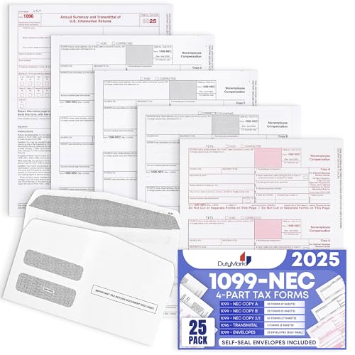 Dutymark 1099 NEC Forms 2025 for 25 Recipients 4 Part