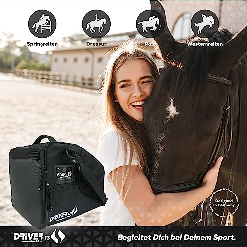 Driver13 Reitstiefelrucksack/Reitstiefeltasche/Stiefeletten Taschen Deluxe mit Helmfach für Reitstiefel (Stiefeletten Tasche schwarz)