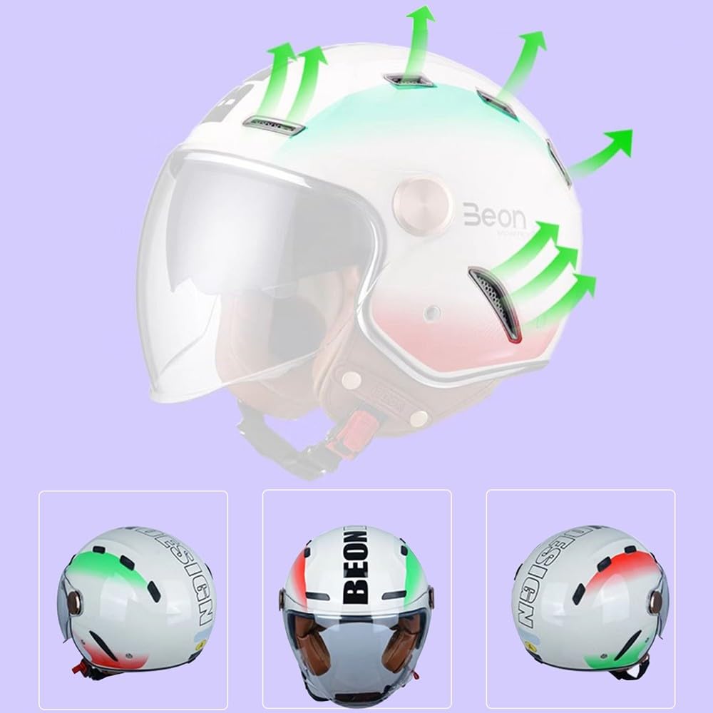 Casco Demi-Jet con Doppia Visiera, Casco Scooter Estivo Omologato ECE 22.05 con 10 Fori di Aerazione - Casco con Visiera Antigraffio e Sgancio Micrometrico